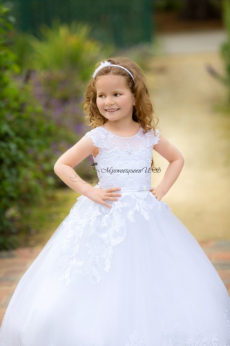 White Lace Ball gown with asymmetrical detail